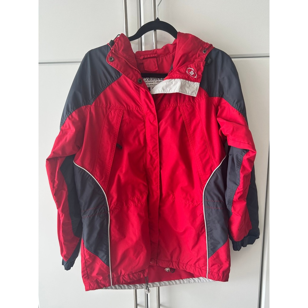 Columbia‎ Sportswear Mens Red Gray Colorblock Hooded Windbreaker Jacket Large